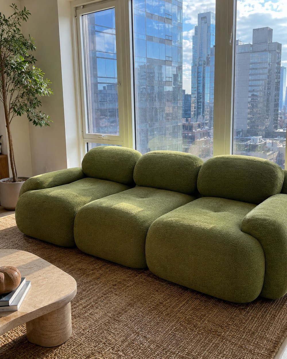 Avis client Maison AGH - salon avec canapé vert